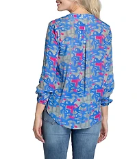 APNY Printed V-Neck 3/4 Sleeve Crossover Top