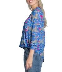 APNY Printed V-Neck 3/4 Sleeve Crossover Top