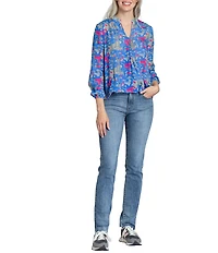 APNY Printed V-Neck 3/4 Sleeve Crossover Top