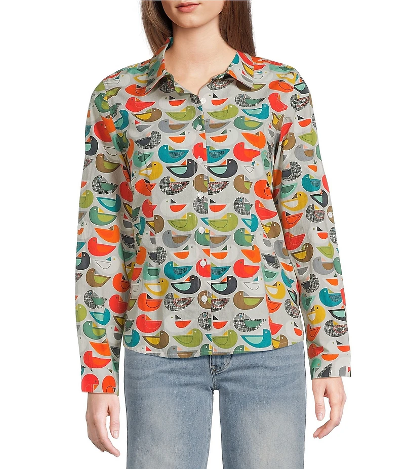 APNY Printed Woven Spread Collar Long Sleeve Shirt