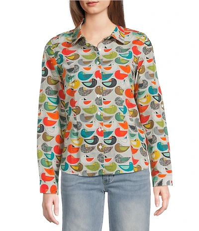 APNY Printed Woven Spread Collar Long Sleeve Shirt
