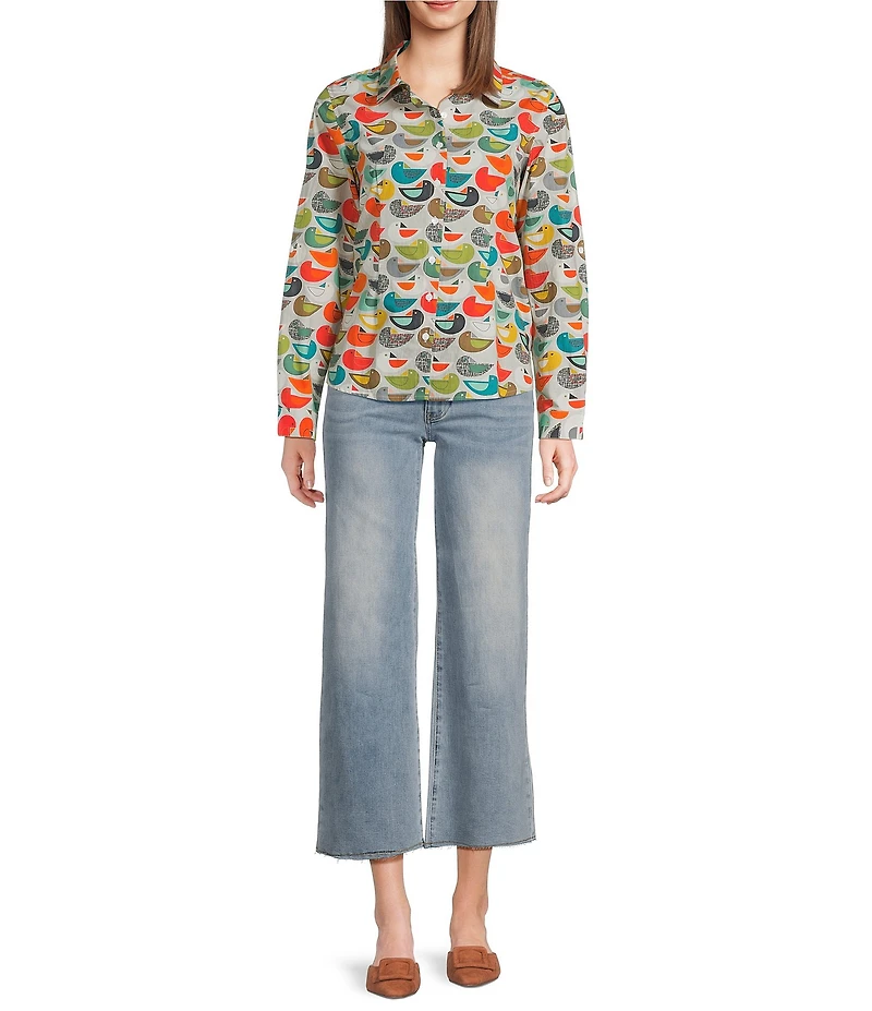 APNY Printed Woven Spread Collar Long Sleeve Shirt