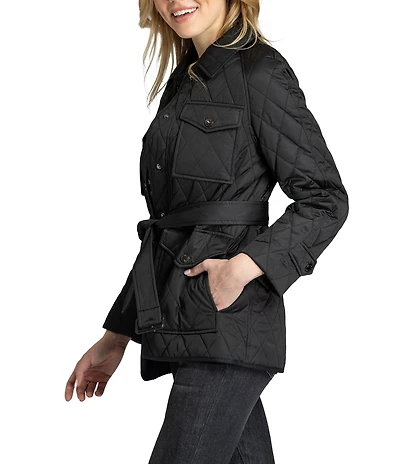 APNY Quilted Collared Belted Long Sleeve Jacket