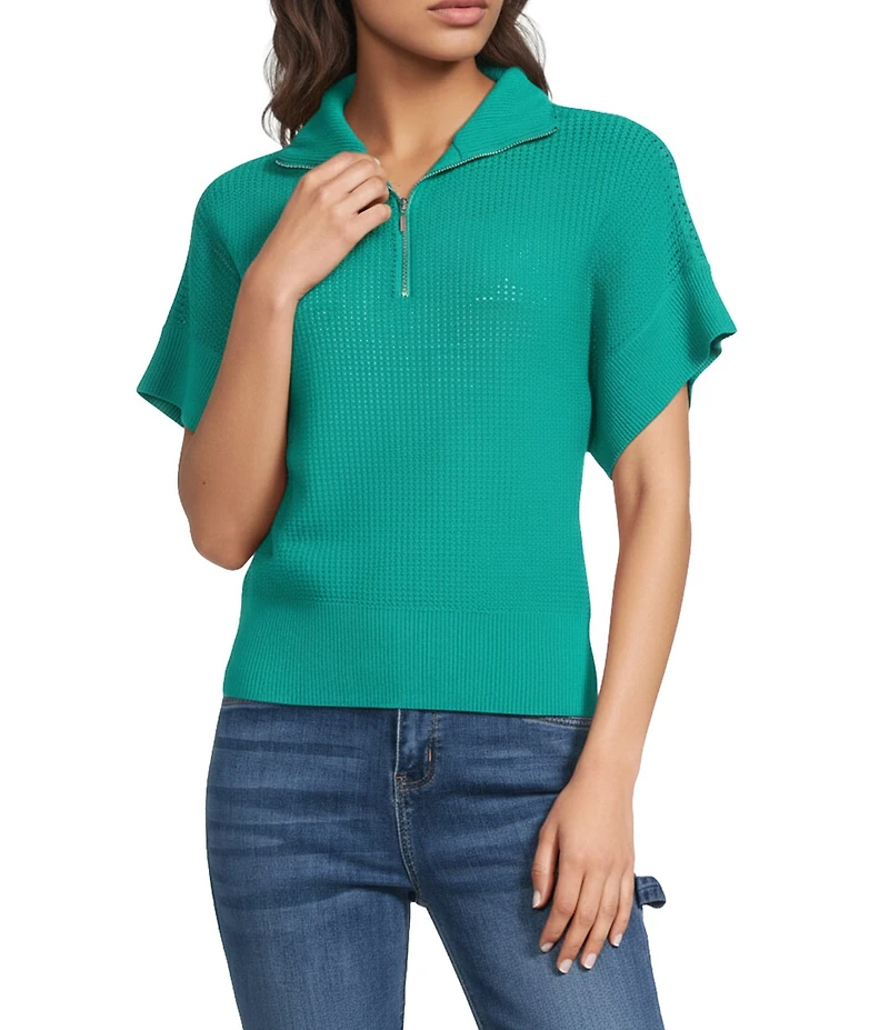 APNY Ribbed Knit V-Neck Short Sleeve Sweater Top