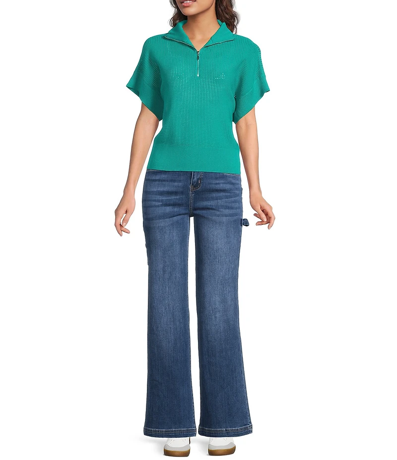 APNY Ribbed Knit V-Neck Short Sleeve Sweater Top