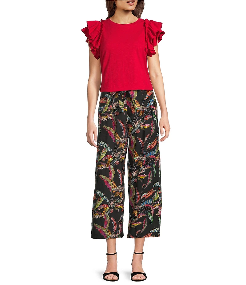 APNY Slub Crew Neck Ruffled Cap Sleeve Tee