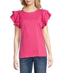 APNY Slub Crew Neck Ruffled Cap Sleeve Tee
