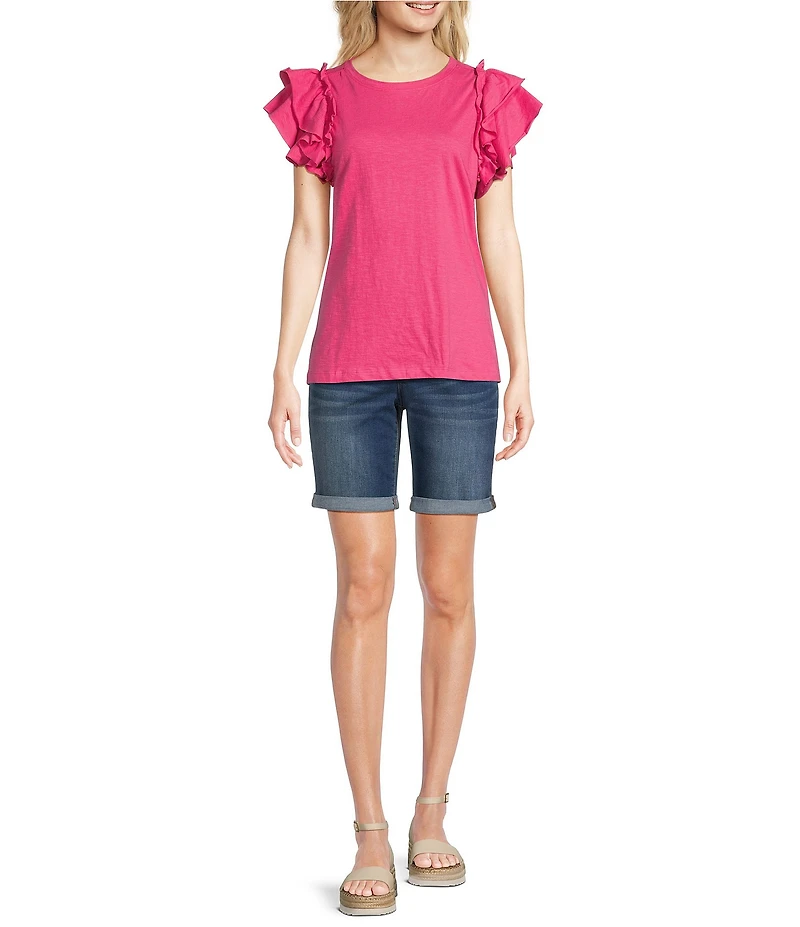 APNY Slub Crew Neck Ruffled Cap Sleeve Tee