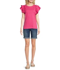 APNY Slub Crew Neck Ruffled Cap Sleeve Tee