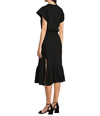 APNY Smocked Tassel V-Neck Short Sleeve A-Line Midi Dress