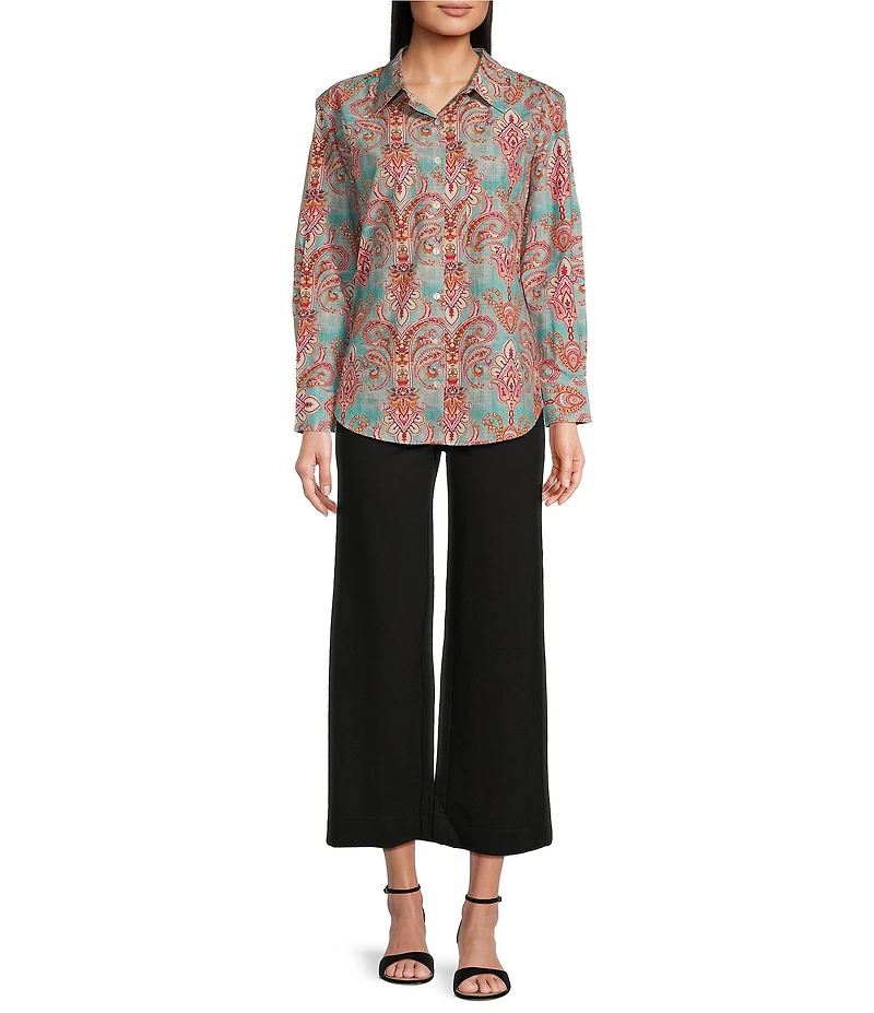 APNY Spread Collar Long Sleeve Button Front Boyfriend Shirt