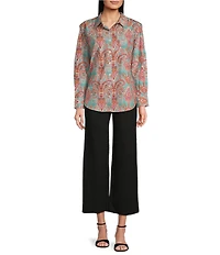 APNY Spread Collar Long Sleeve Button Front Boyfriend Shirt