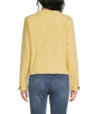 APNY Stretch Collarless Long Sleeve Denim Frayed Jacket