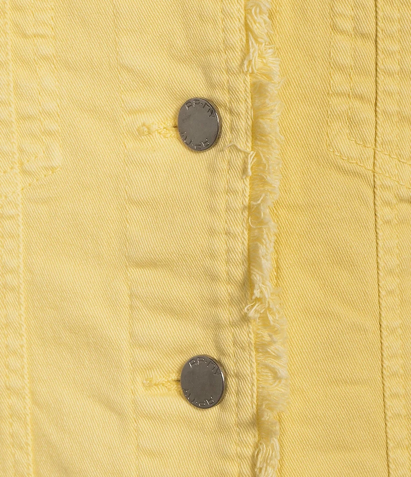 APNY Stretch Collarless Long Sleeve Denim Frayed Jacket