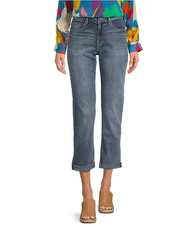 APNY Stretch Denim Mid Rise Girlfriend Rolled Cuff Jeans