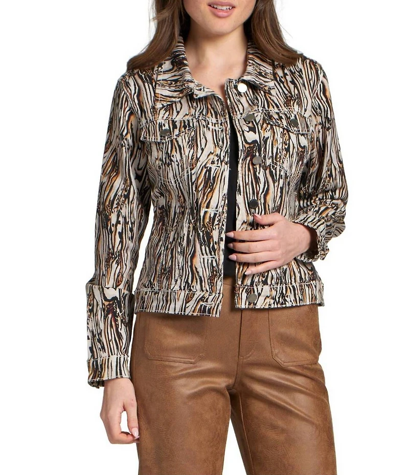 APNY Stretch Denim Printed Spread Collar Long Sleeve Jacket