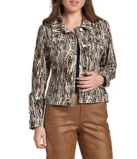 APNY Stretch Denim Printed Spread Collar Long Sleeve Jacket