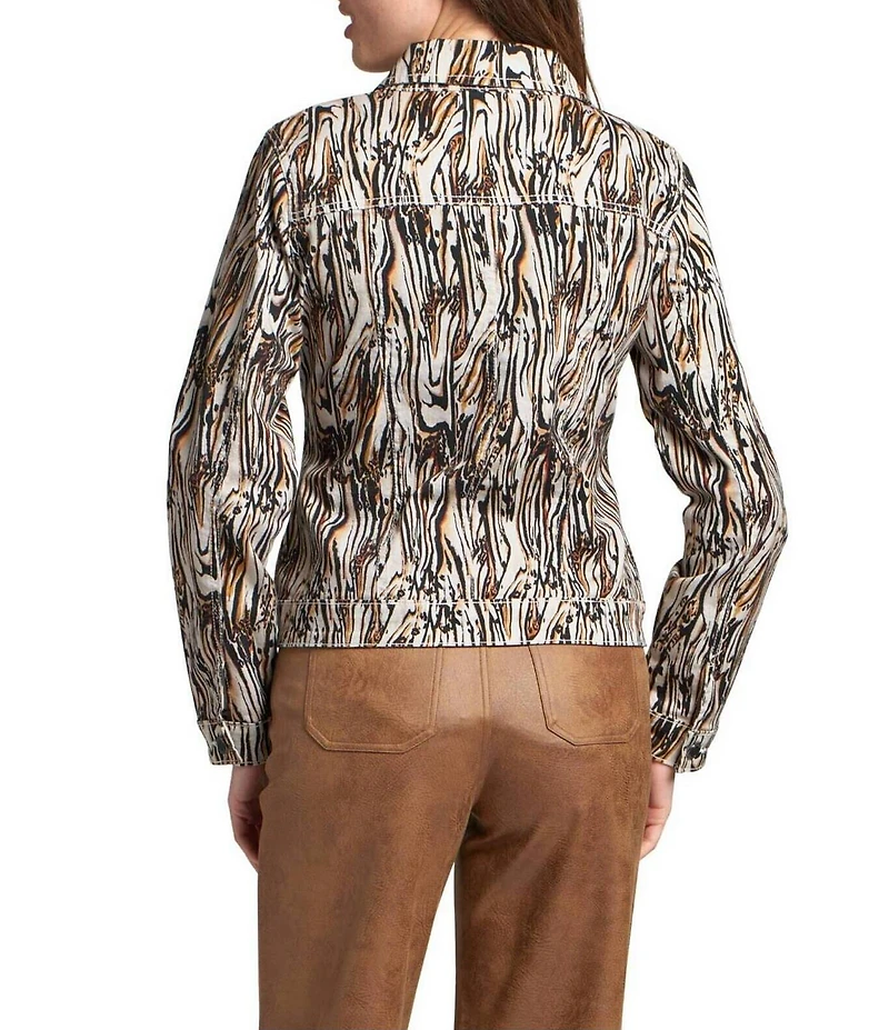 APNY Stretch Denim Printed Spread Collar Long Sleeve Jacket