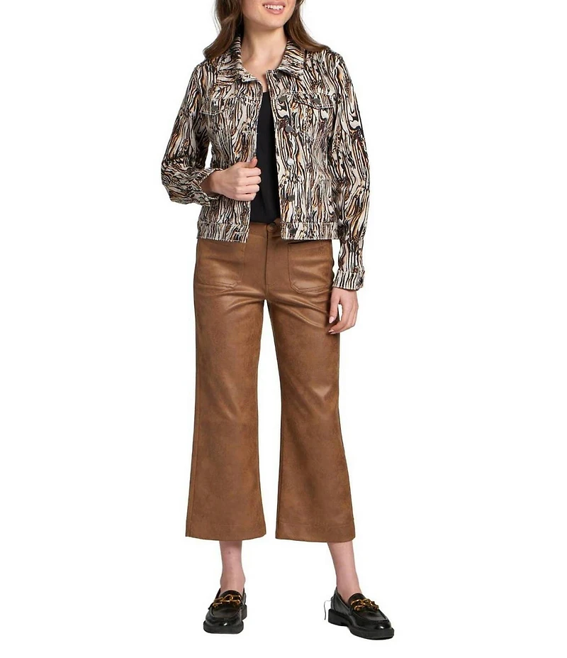 APNY Stretch Denim Printed Spread Collar Long Sleeve Jacket