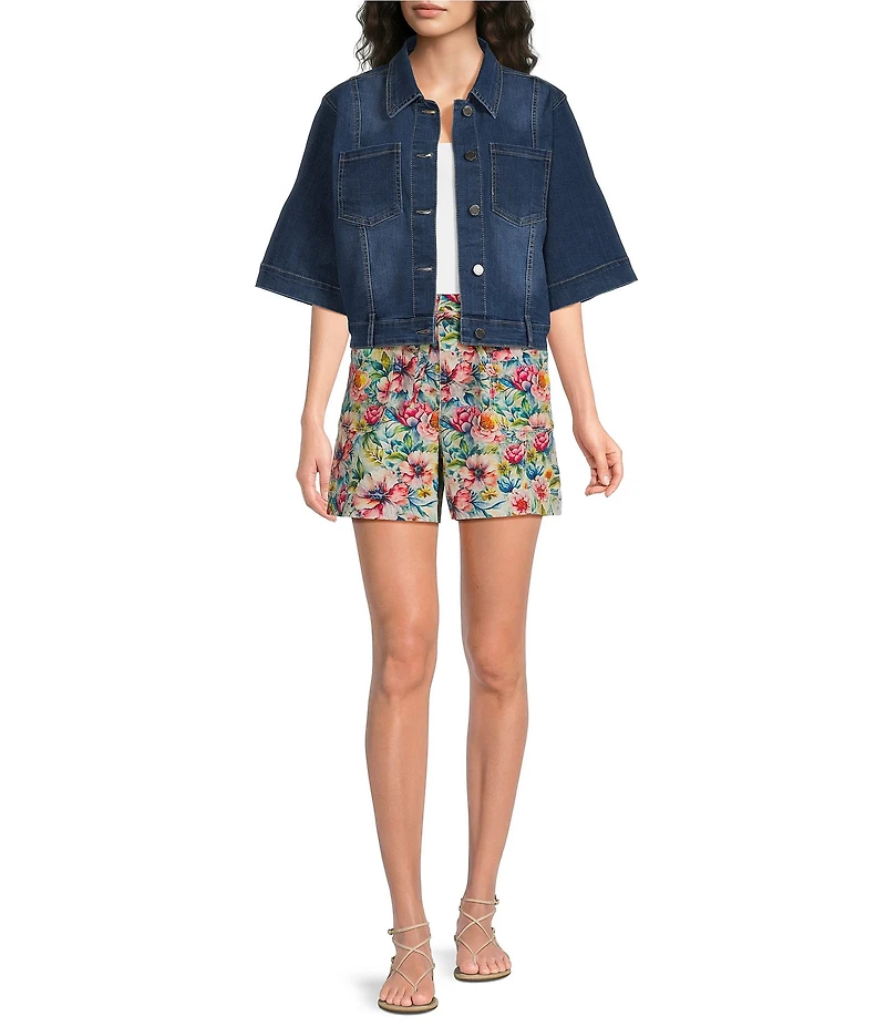 APNY Stretch Point Collar Short Sleeve Cropped Denim Jacket