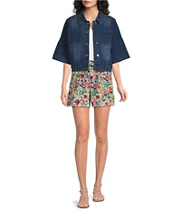 APNY Stretch Point Collar Short Sleeve Cropped Denim Jacket