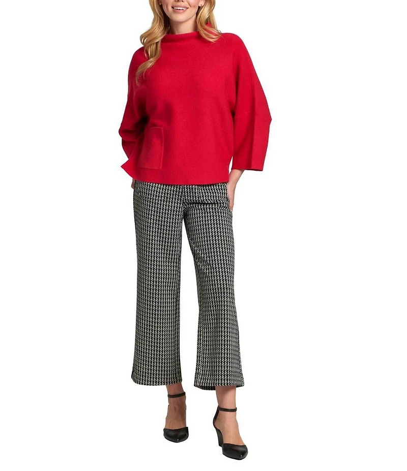 APNY Stretch Ponte Checked High Rise Wide Leg Cropped Pants