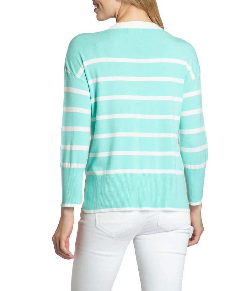 APNY Stripe Crew Neck Side Slit Hem Long Sleeve Pullover