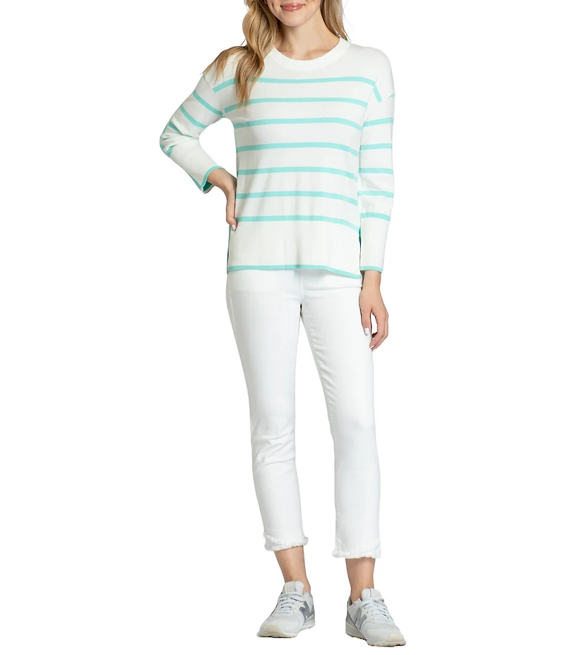 APNY Stripe Crew Neck Side Slit Hem Long Sleeve Pullover
