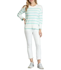 APNY Stripe Crew Neck Side Slit Hem Long Sleeve Pullover