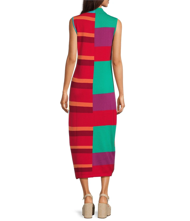 APNY Stripe Polo Collar Sleeveless Midi Length Dress