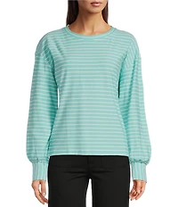 APNY Striped Crew Neck Long Puff Sleeve Top