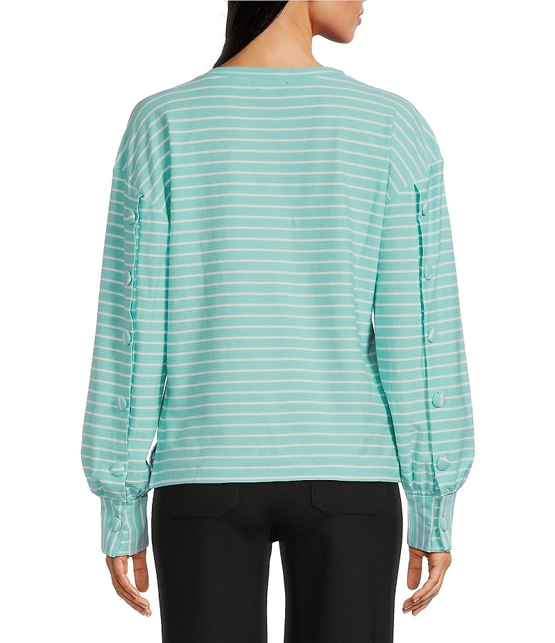 APNY Striped Crew Neck Long Puff Sleeve Top