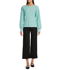 APNY Striped Crew Neck Long Puff Sleeve Top