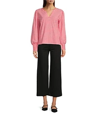 APNY Striped V-Neck Long Peasant Sleeve Top