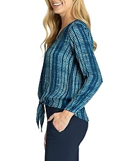 APNY V-Neck Long Sleeve Tie Front Printed Top