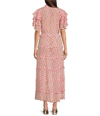 APNY V-Neck Short Sleeve Cinched Waist Tiered Maxi Dress