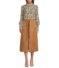 APNY Vegan Faux Suede Knit Midi Skirt