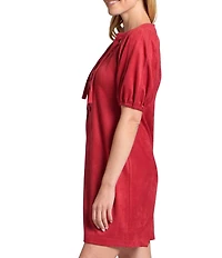 APNY Vegan Suede Lace-Up Short Puff Sleeve Dress