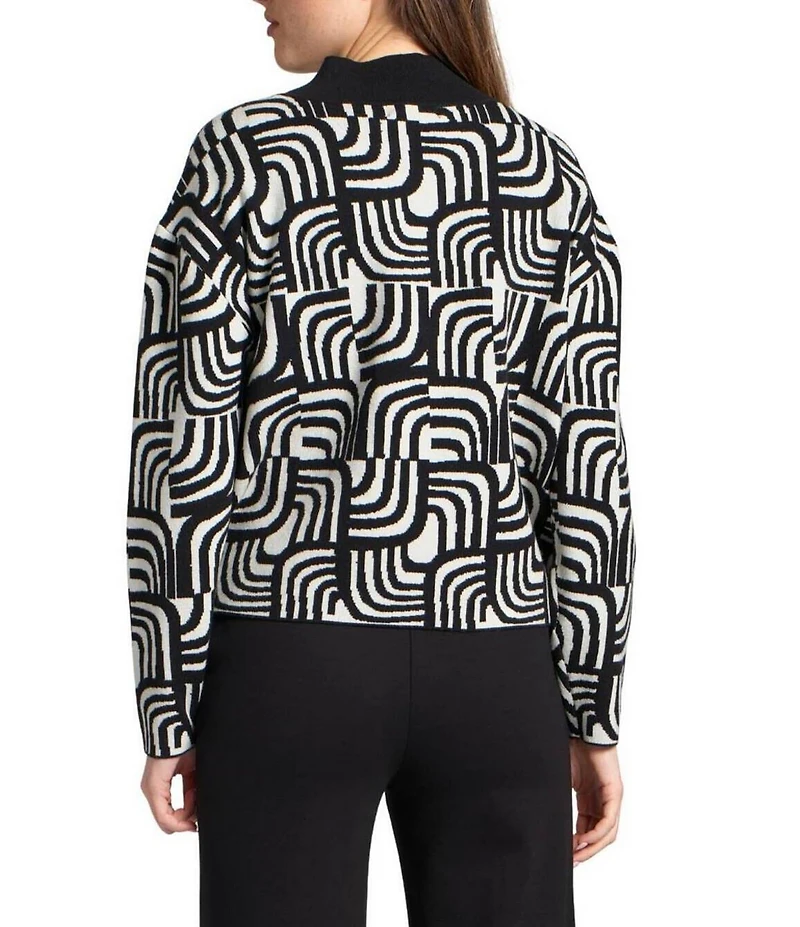 APNY Wool Blend Knit Jacquard Mock Neck Long Sleeve Sweater