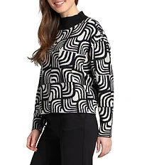 APNY Wool Blend Knit Jacquard Mock Neck Long Sleeve Sweater