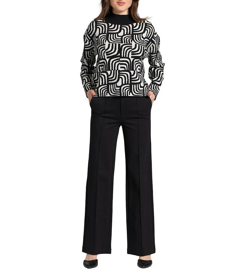 APNY Wool Blend Knit Jacquard Mock Neck Long Sleeve Sweater