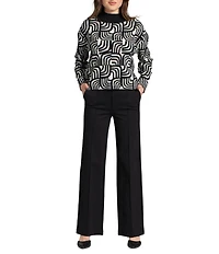 APNY Wool Blend Knit Jacquard Mock Neck Long Sleeve Sweater