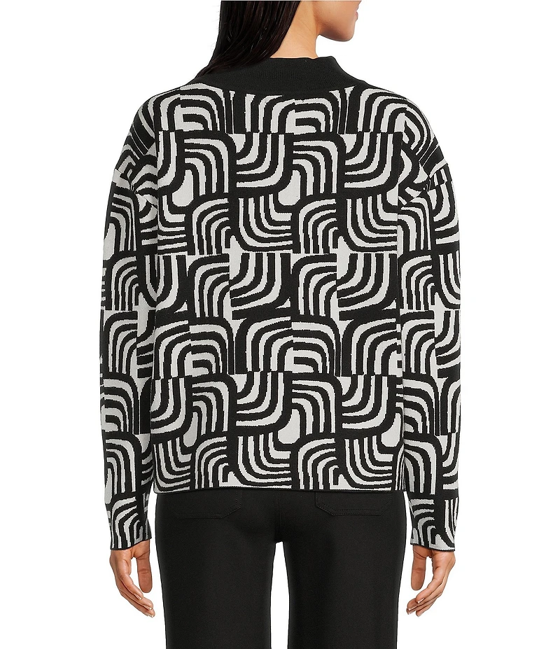 APNY Wool Blend Knit Jacquard Mock Neck Long Sleeve Sweater