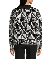 APNY Wool Blend Knit Jacquard Mock Neck Long Sleeve Sweater