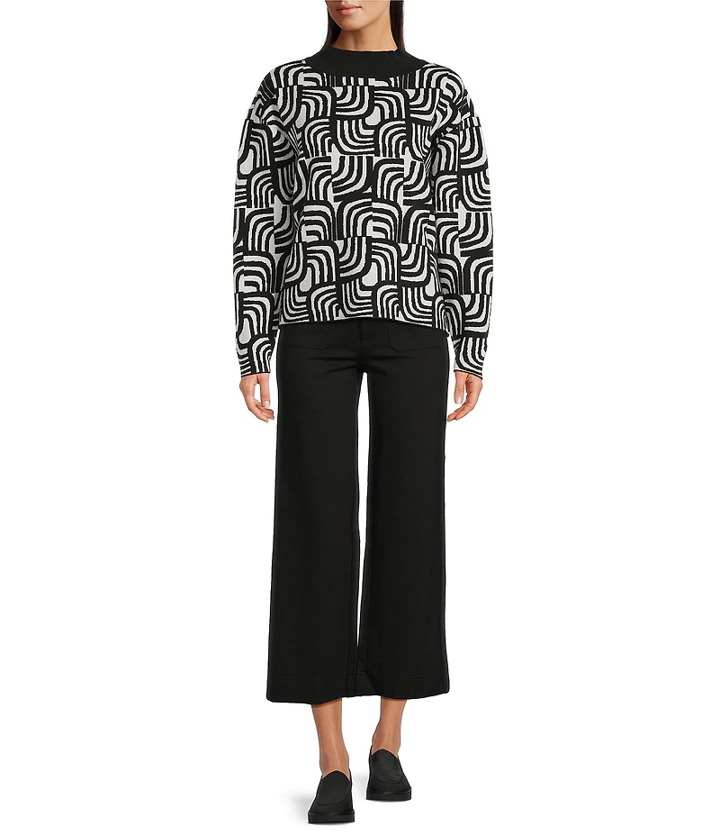 APNY Wool Blend Knit Jacquard Mock Neck Long Sleeve Sweater