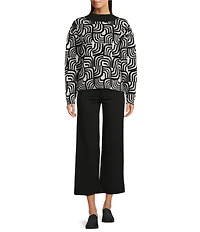 APNY Wool Blend Knit Jacquard Mock Neck Long Sleeve Sweater