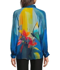 APNY Woven Abstract Print V-Neck Long Sleeve Blouse