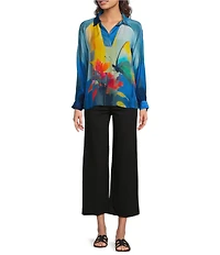 APNY Woven Abstract Print V-Neck Long Sleeve Blouse