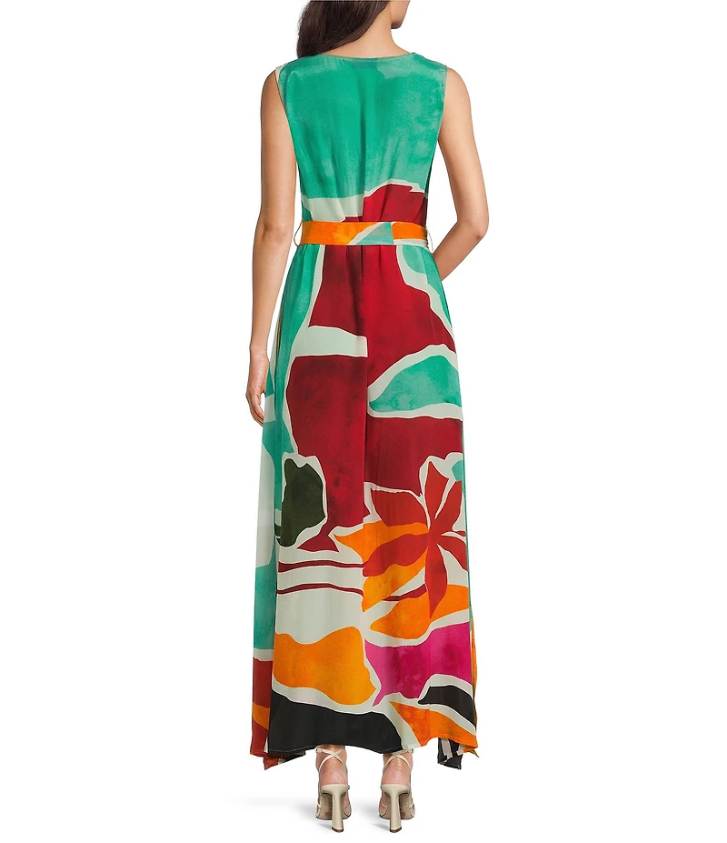 APNY Woven Abstract Print V-Neck Sleeveless Maxi Tank Dress