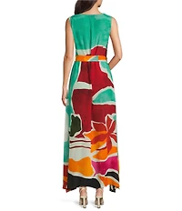 APNY Woven Abstract Print V-Neck Sleeveless Maxi Tank Dress